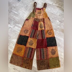 Cotton Blend BOHO Patchwork Overalls Ladies on size Hippie Comfy